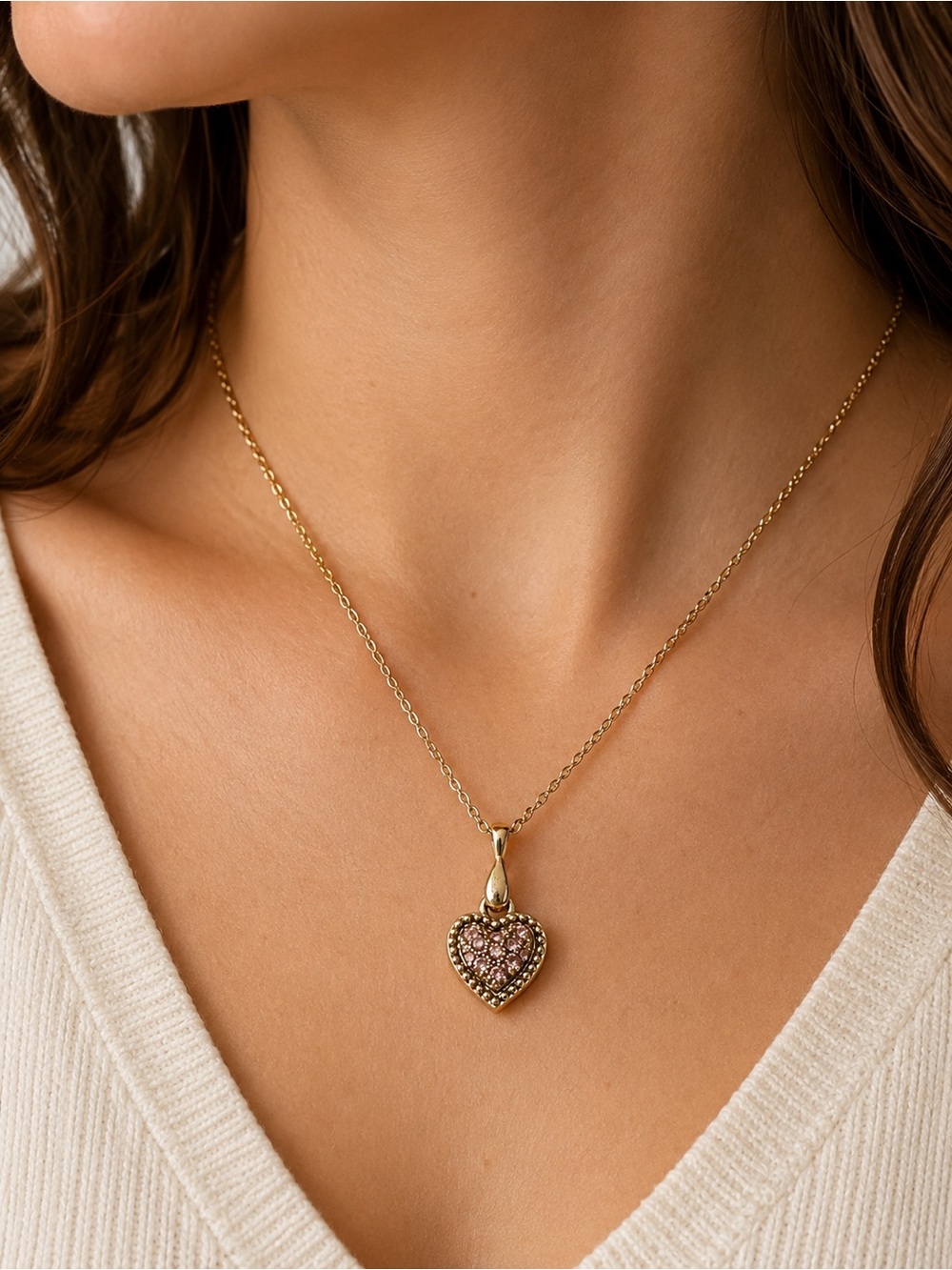 Swarovski Crystal Heart Pendant Gold Tone Nickel Free 16” Necklace